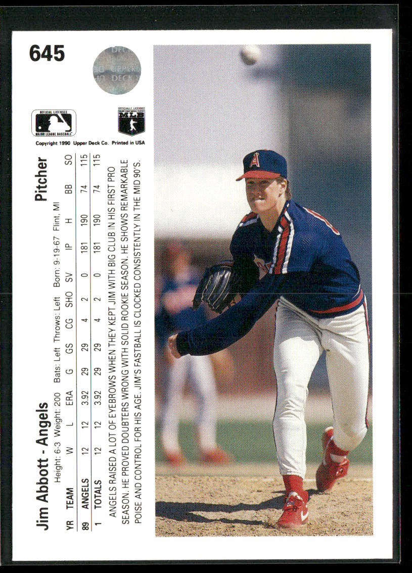 Jim Abbott 1990 Upper Deck #645 California Angels