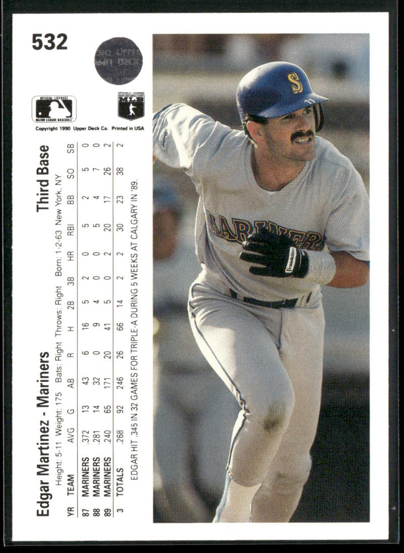 Edgar Martinez 1990 Upper Deck #532 Seattle Mariners