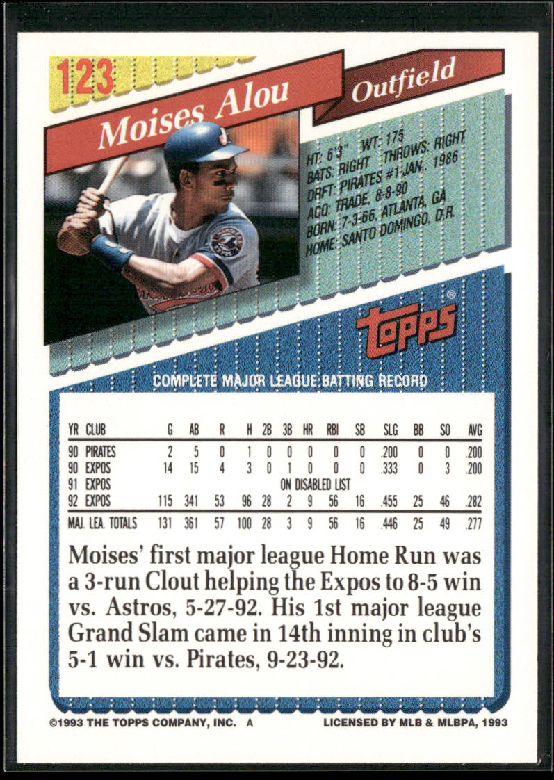 Moises Alou 1993 Topps Gold #123 Montreal Expos