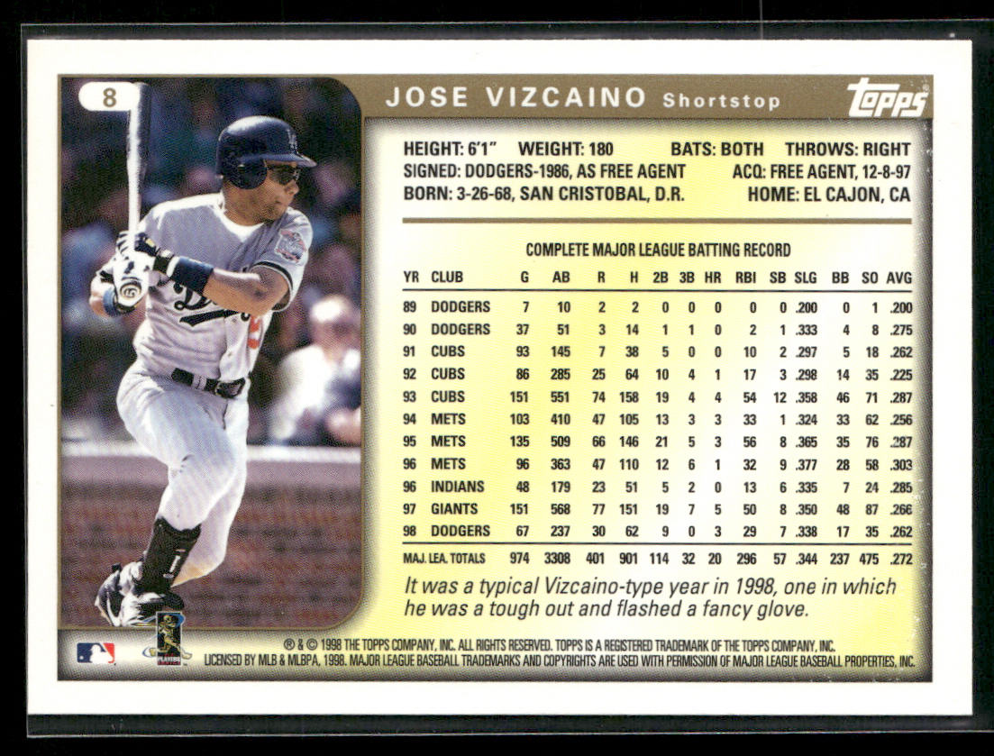 Jose Vizcaino 1999 Topps #8 Los Angeles Dodgers