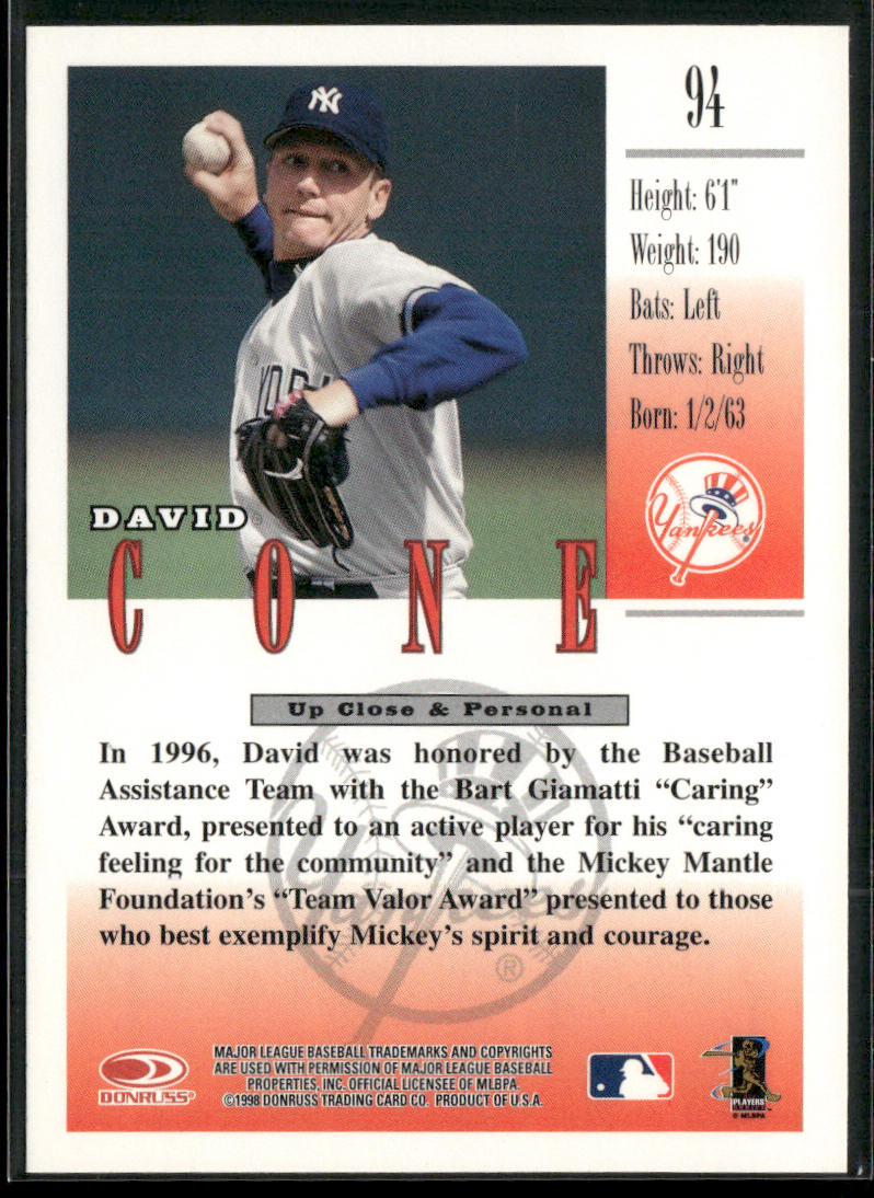 David Cone 1998 Studio #94 New York Yankees