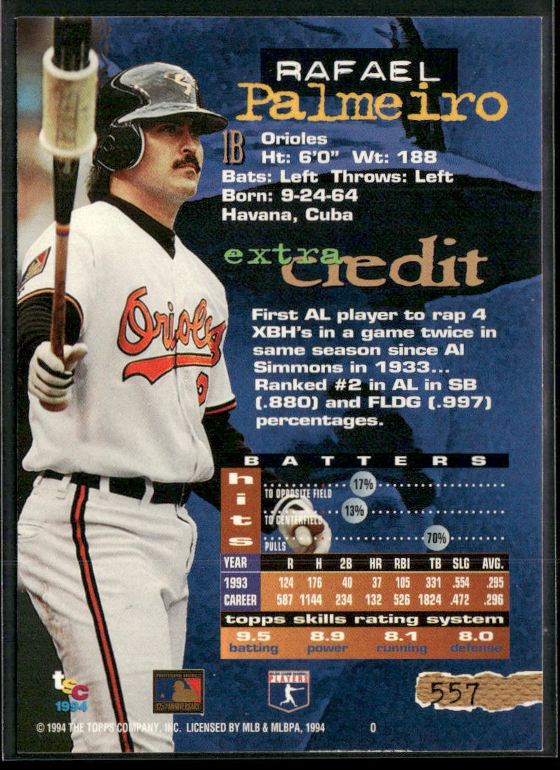 Rafael Palmeiro 1994 Stadium Club Members Only #557 Baltimore Orioles