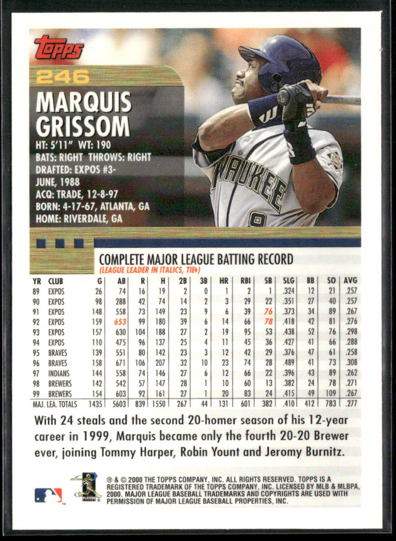 Marquis Grissom 2000 Topps #246 Milwaukee Brewers