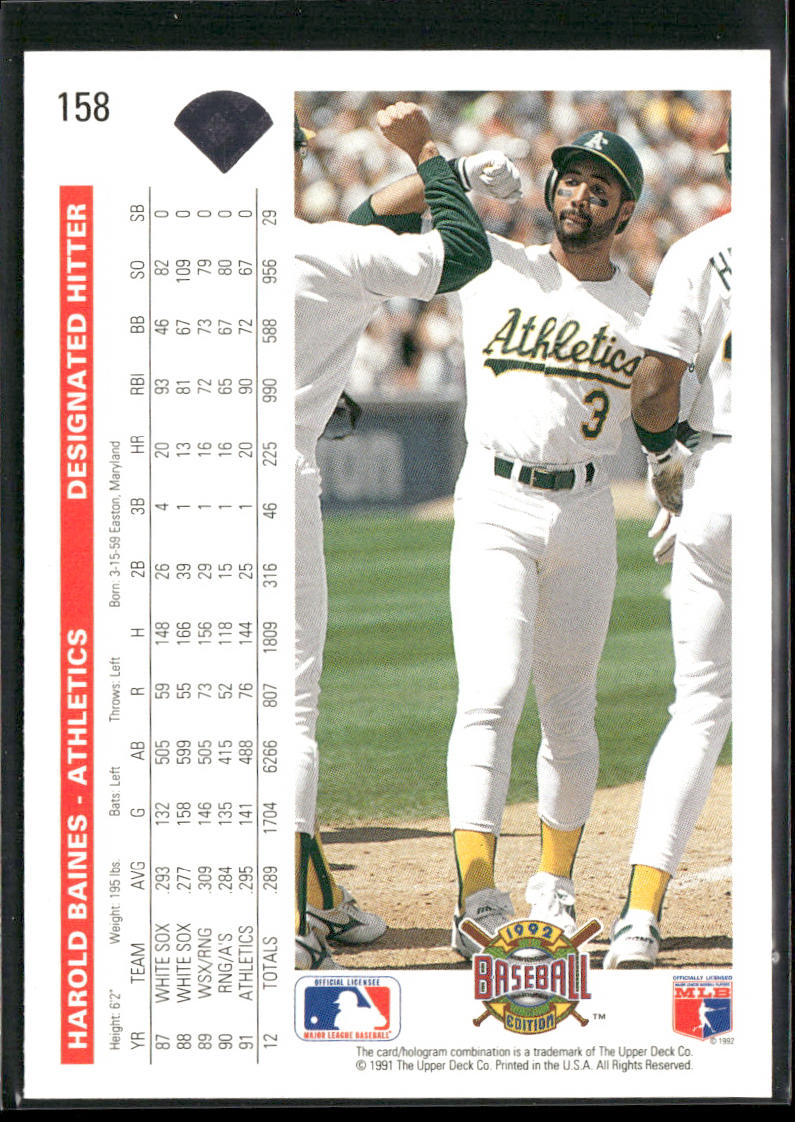 Harold Baines 1992 Upper Deck #158 Oakland Athletics