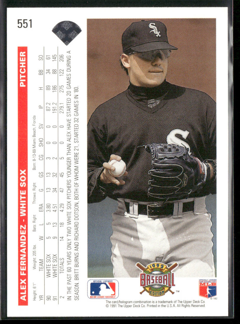 Alex Fernandez 1992 Upper Deck #551 Chicago White Sox