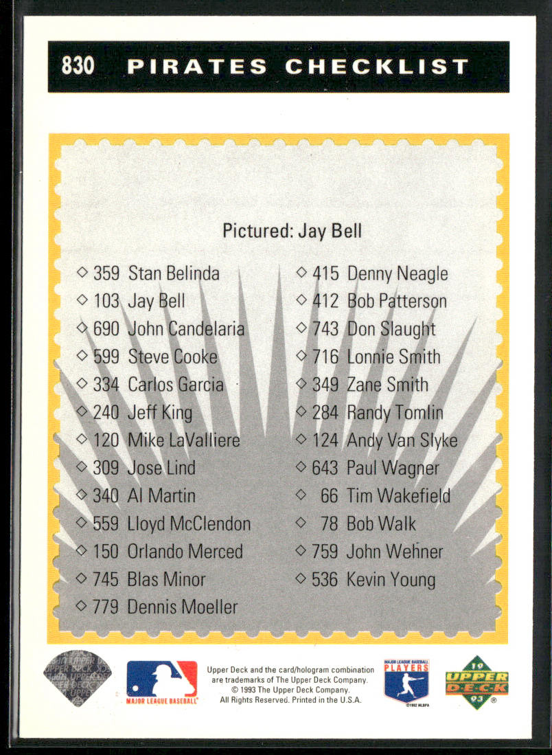 Jay Bell 1993 Upper Deck #830 Pittsburgh Pirates