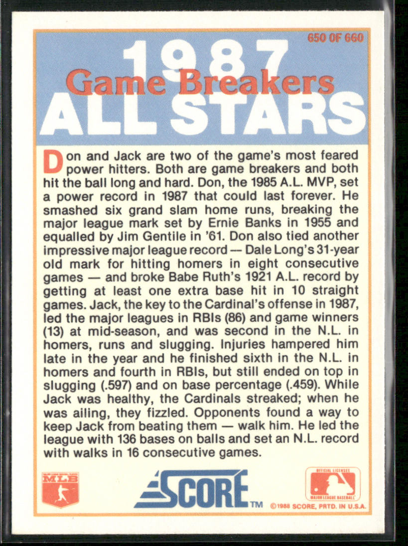 Don Mattingly / Jack Clark AS 1988 Score #650