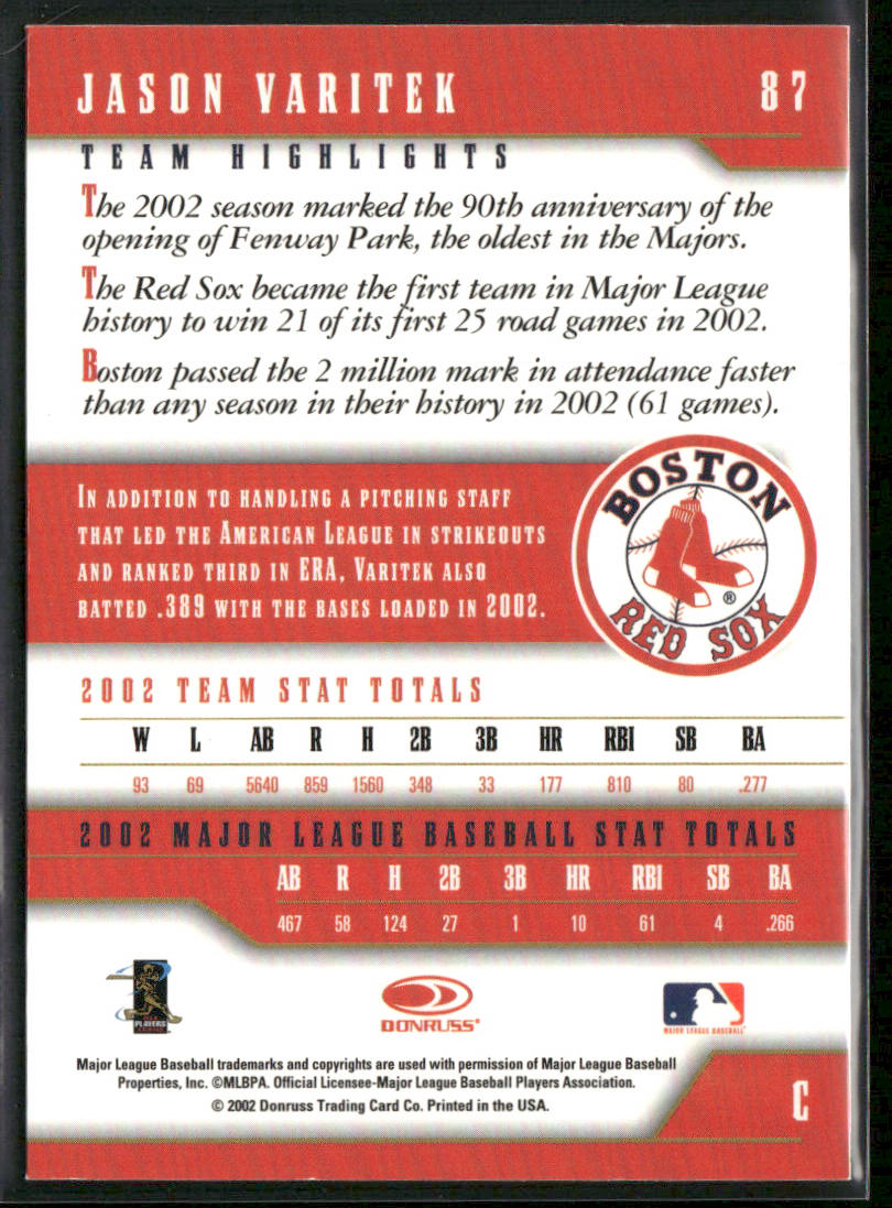 Jason Varitek 2003 Donruss Team Heroes #87 Boston Red Sox