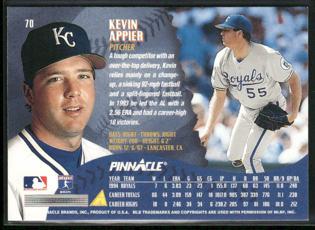 Kevin Appier 1995 Pinnacle #70 Kansas City Royals back