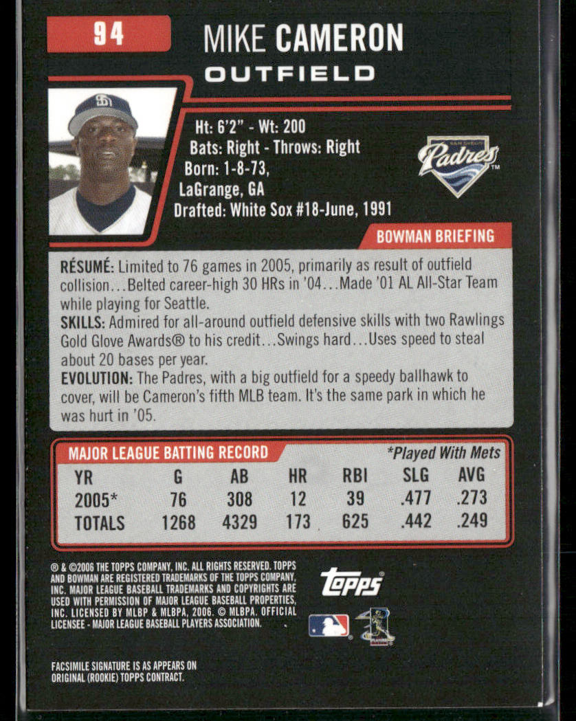 Mike Cameron 2006 Bowman #94 San Diego Padres