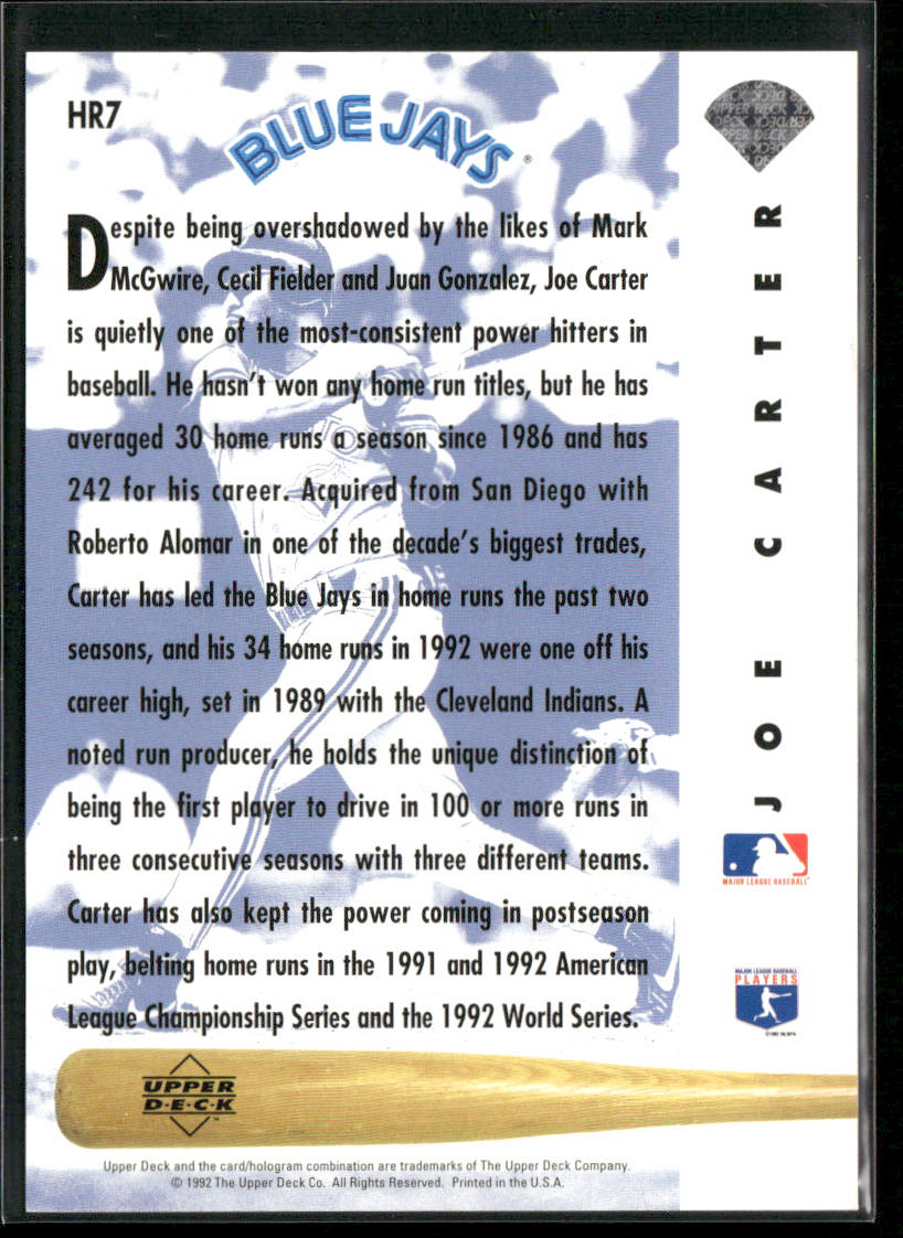 Joe Carter 1993 Upper Deck Home Run Heroes #HR7 Toronto Blue Jays