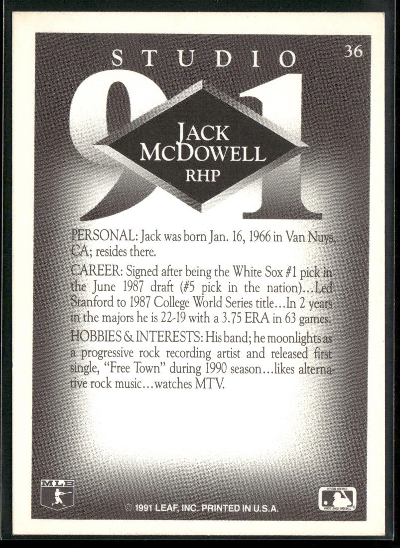 Jack McDowell 1991 Studio #36 Chicago White Sox