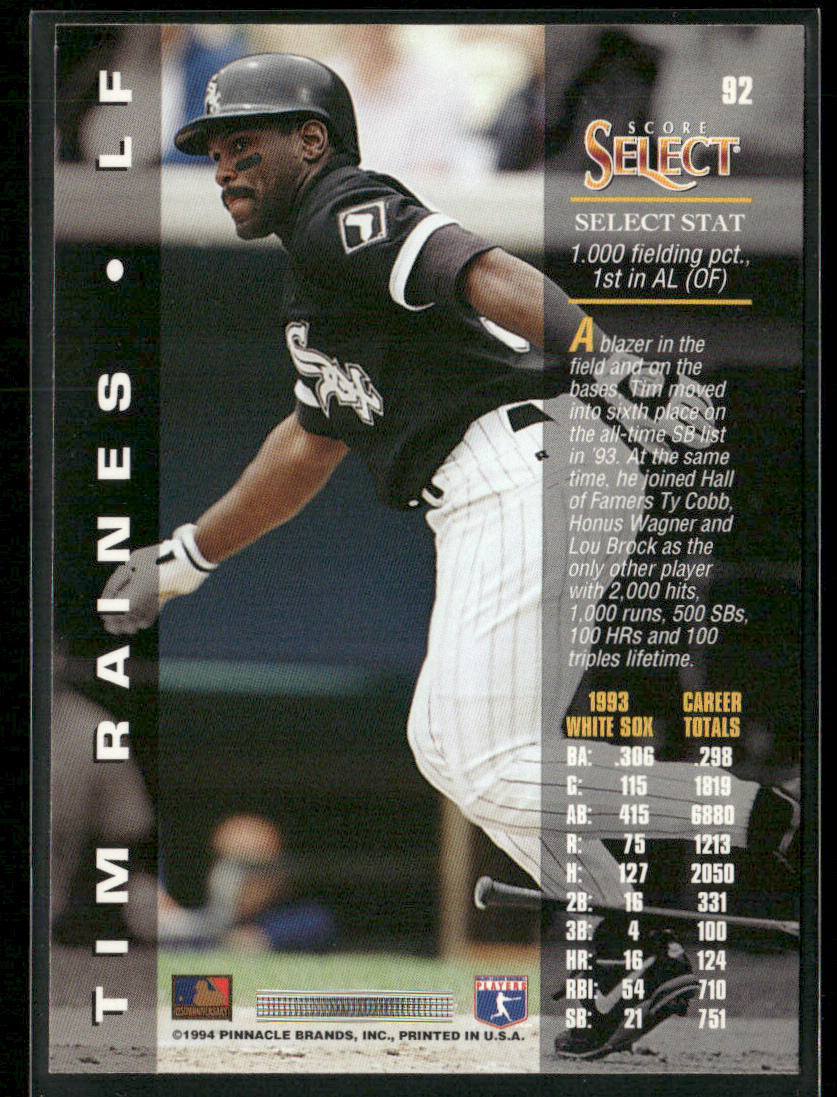 Tim Raines 1994 Select #92 Chicago White Sox