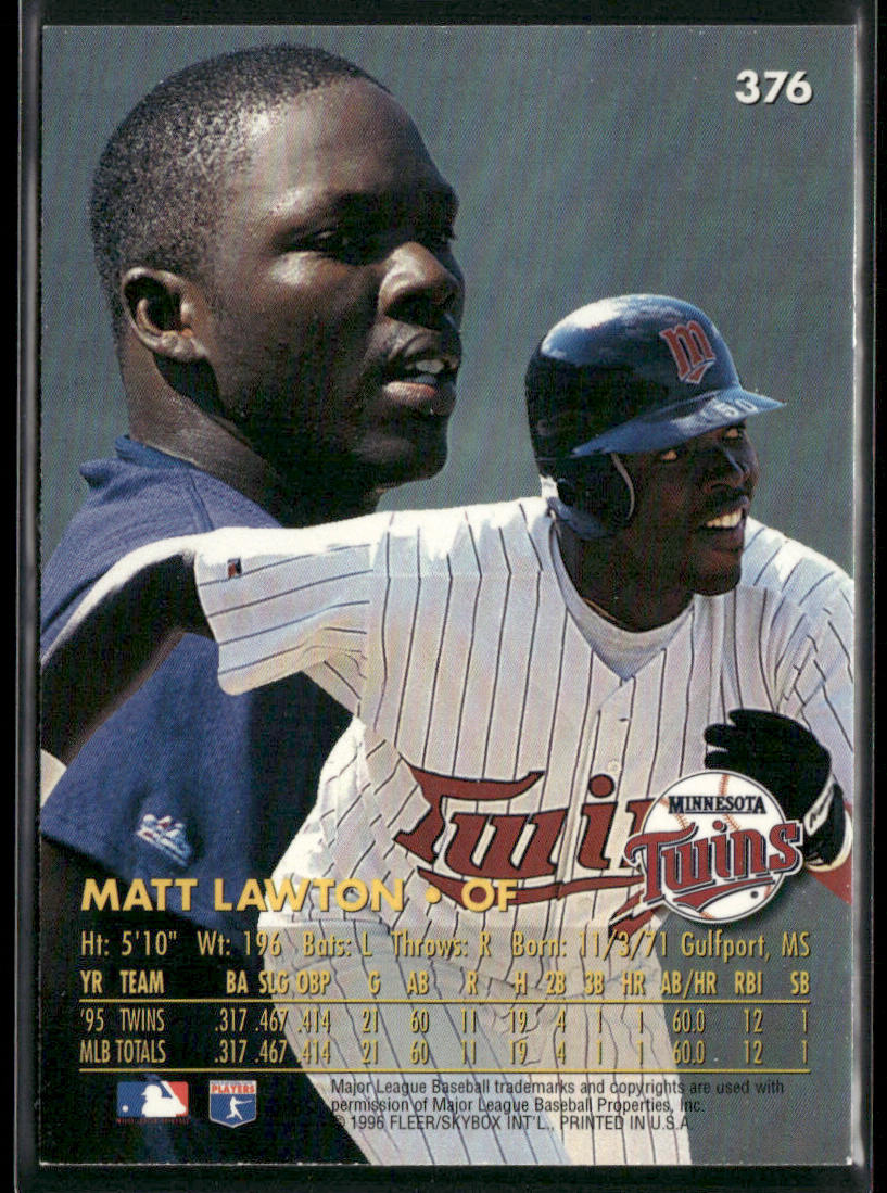 Matt Lawton 1996 Ultra #376 RC Minnesota Twins back