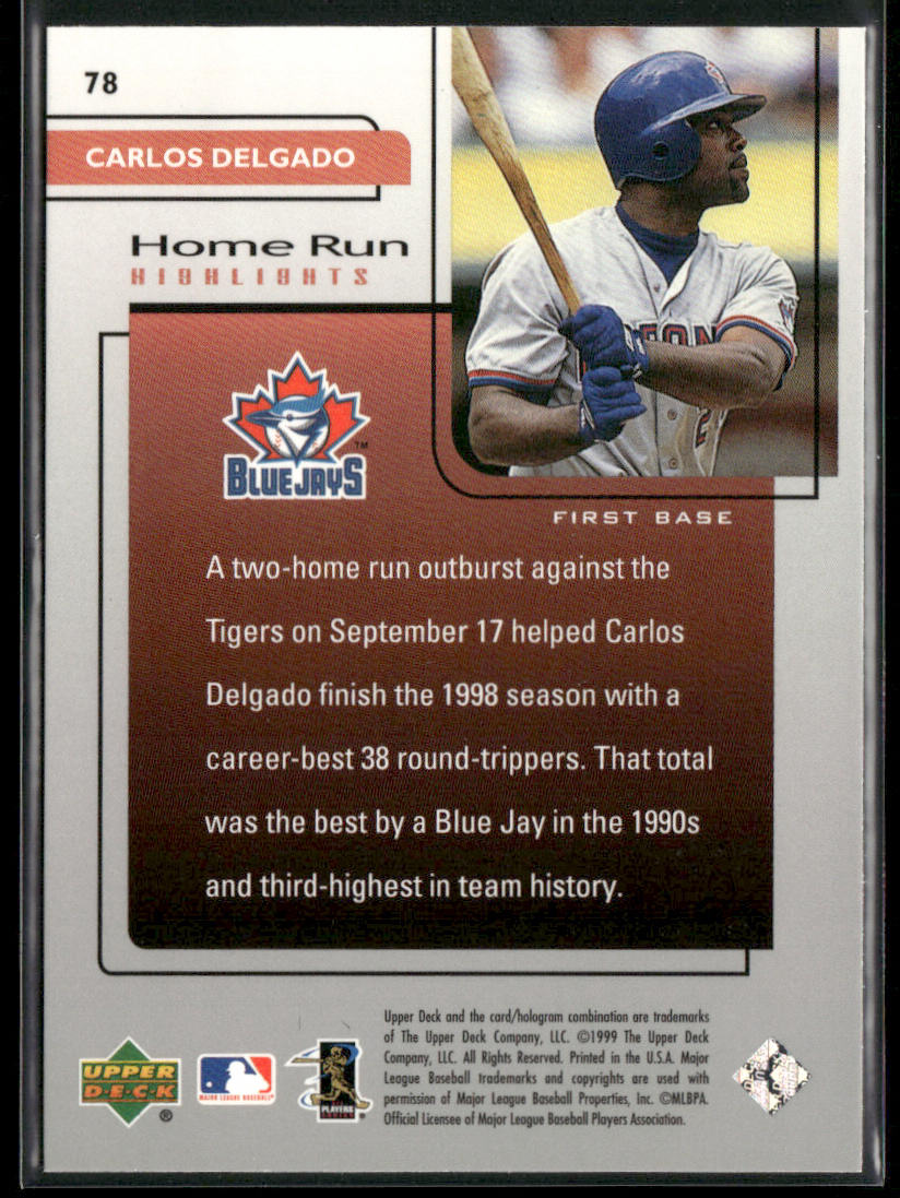 Carlos Delgado 1999 Upper Deck Challengers for 70 #78 Toronto Blue Jays back