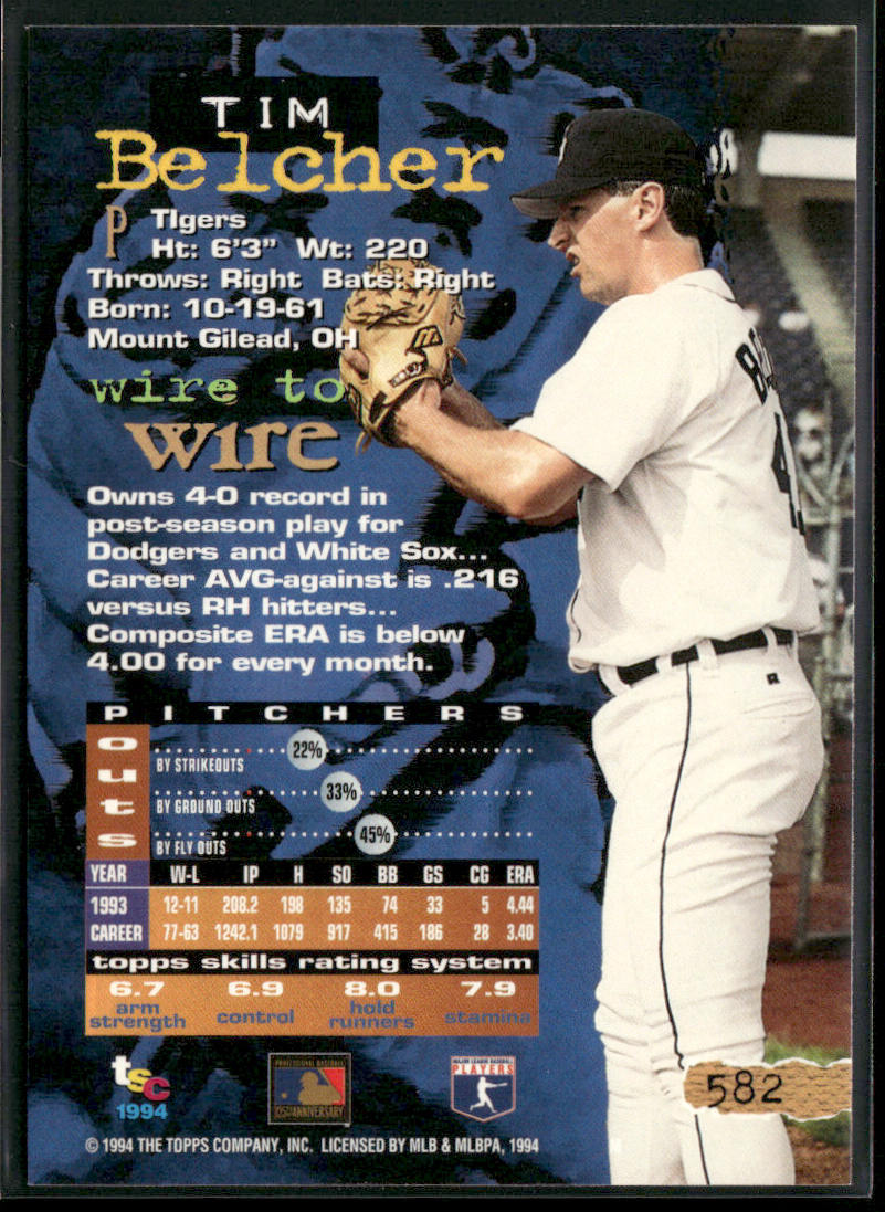 Tim Belcher 1994 Stadium Club #582 Detroit Tigers back