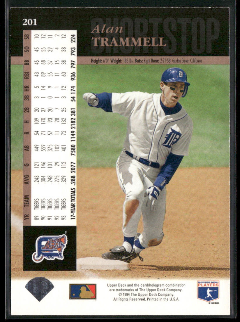 Alan Trammell 1994 Upper Deck Electric Diamond #201 Detroit Tigers