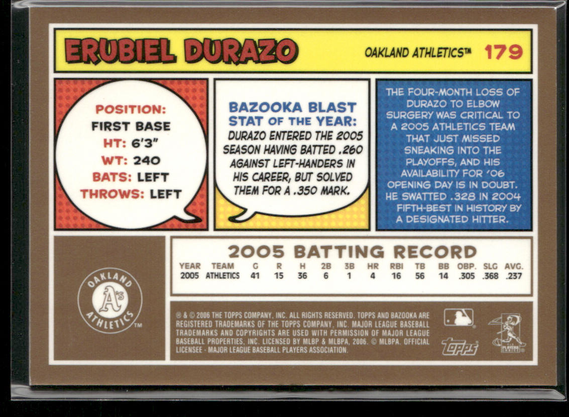 Erubiel Durazo 2006 Bazooka Gold Chunks #179 Oakland Athletics back
