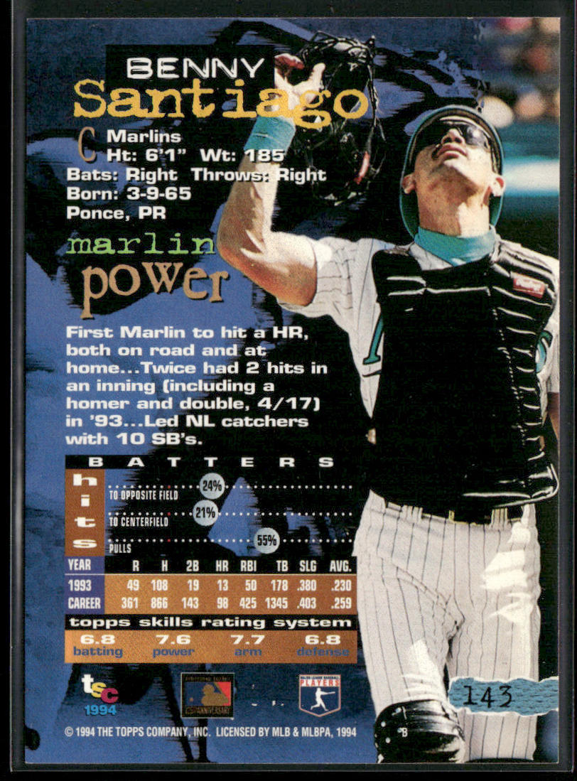 Benny Santiago 1994 Stadium Club #143 Florida Marlins