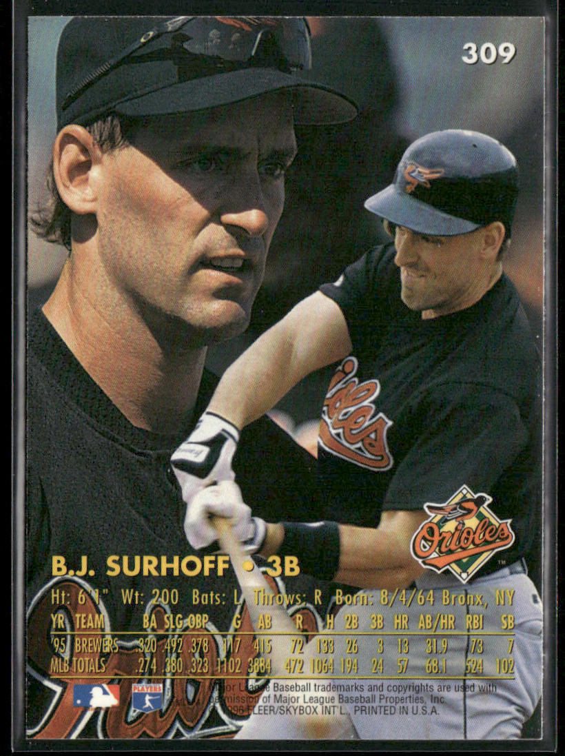 B.J. Surhoff 1996 Ultra #309 Baltimore Orioles back