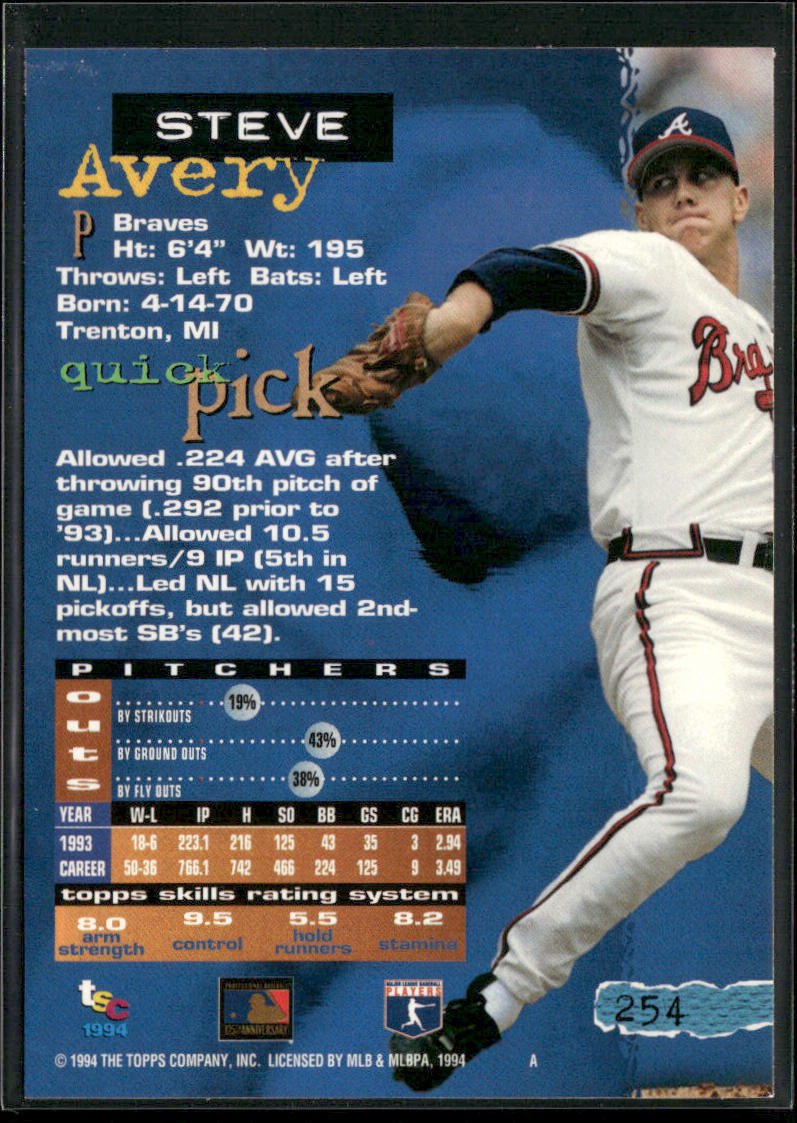 Steve Avery 1994 Stadium Club Golden Rainbow #254 Atlanta Braves