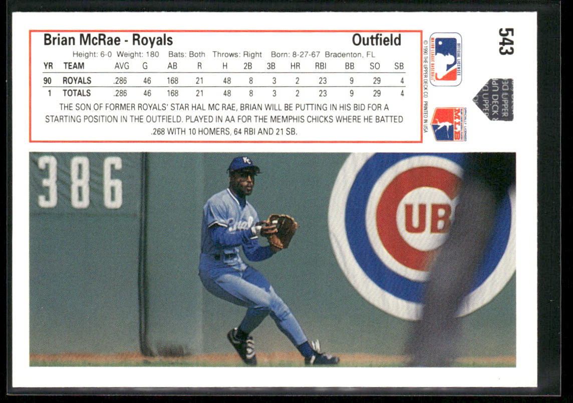 Brian McRae 1991 Upper Deck #543c RC Kansas City Royals