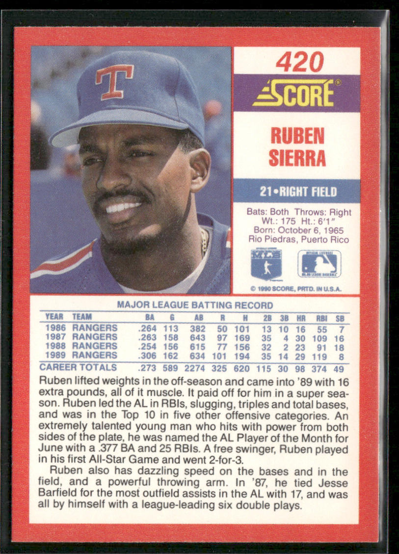 Ruben Sierra 1990 Score #420 Texas Rangers