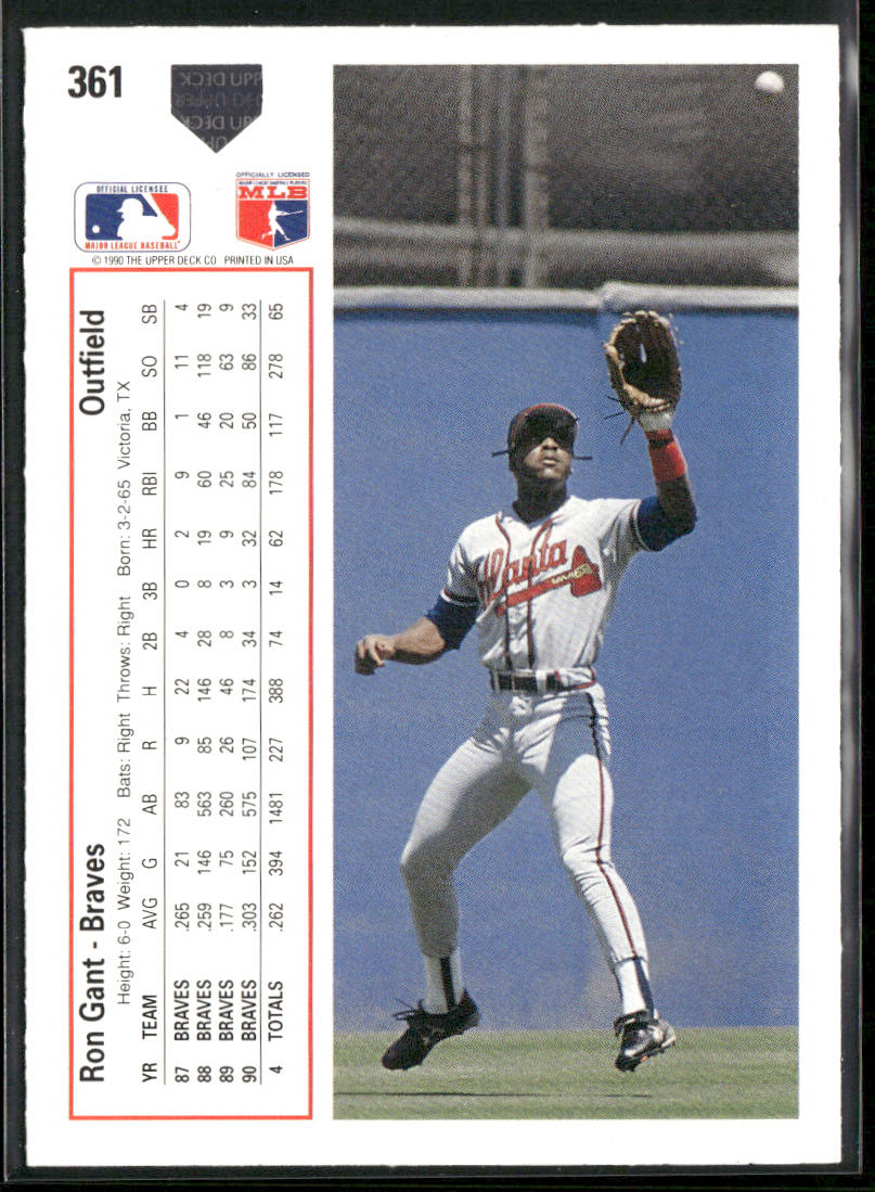Ron Gant 1991 Upper Deck #361b Atlanta Braves back
