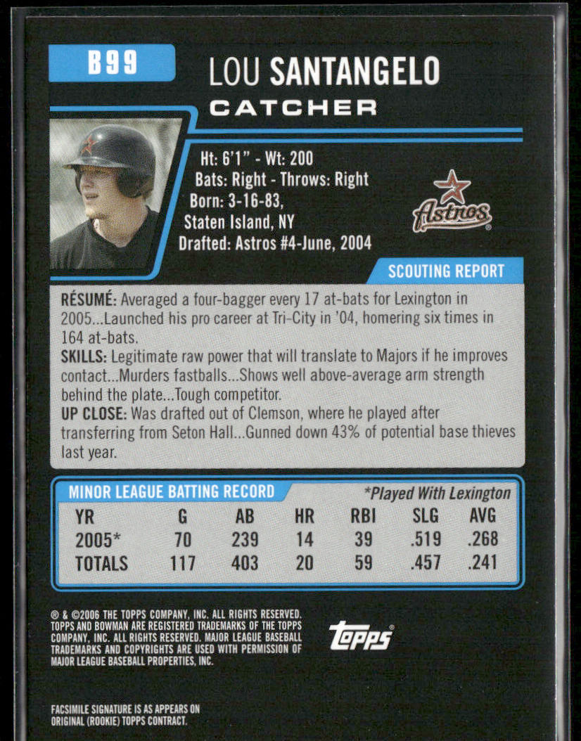 Lou Santangelo 2006 Bowman Prospects #B99 Houston Astros