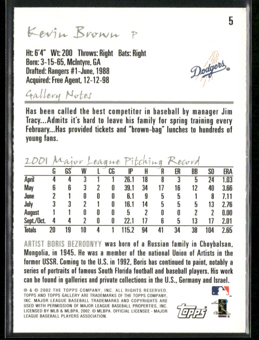 Kevin Brown 2002 Topps Gallery #5 Los Angeles Dodgers