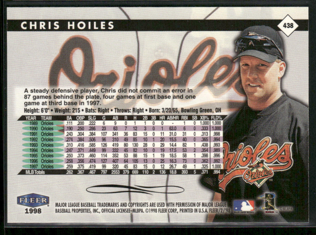 Chris Hoiles 1998 Fleer Tradition #438 Baltimore Orioles back