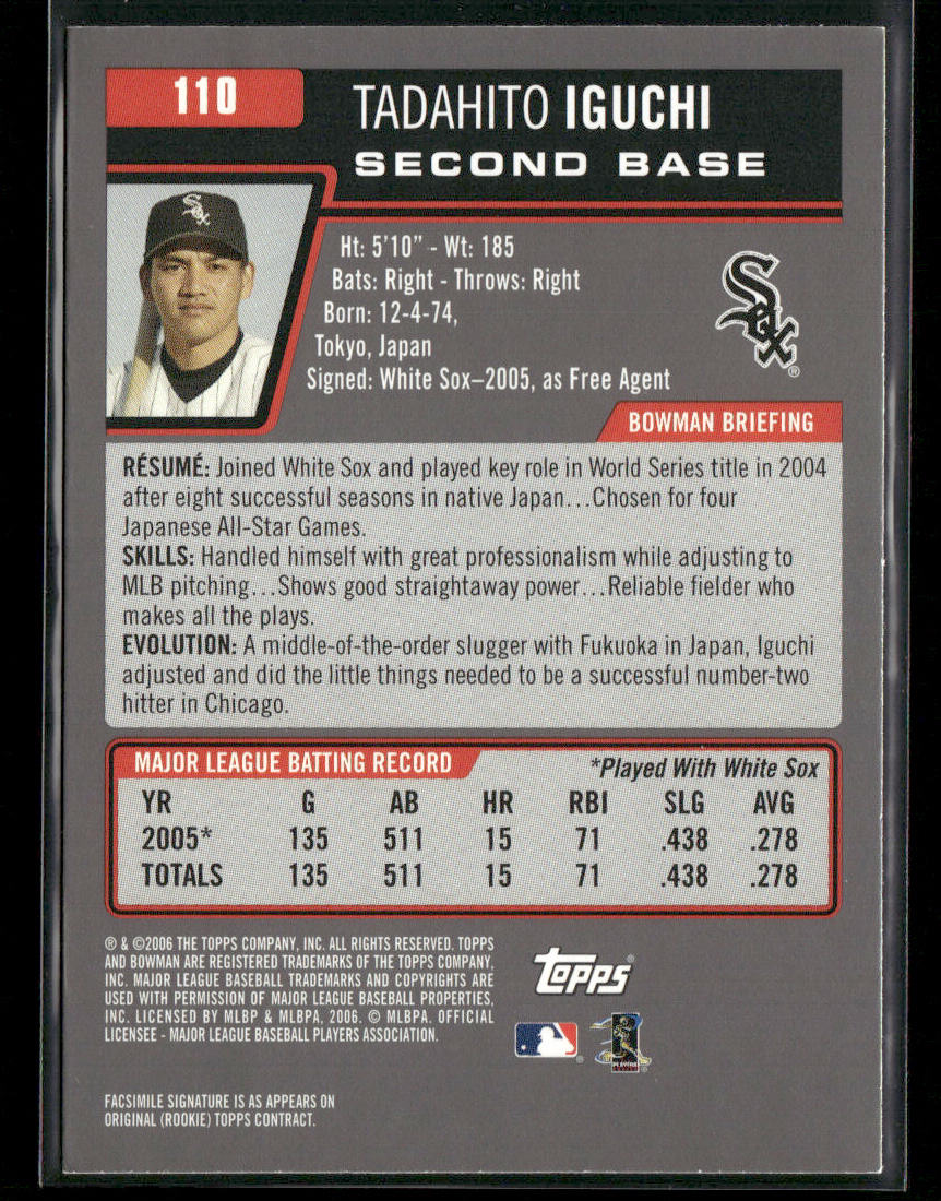 Tadahito Iguchi 2006 Bowman Gold #110 Chicago White Sox