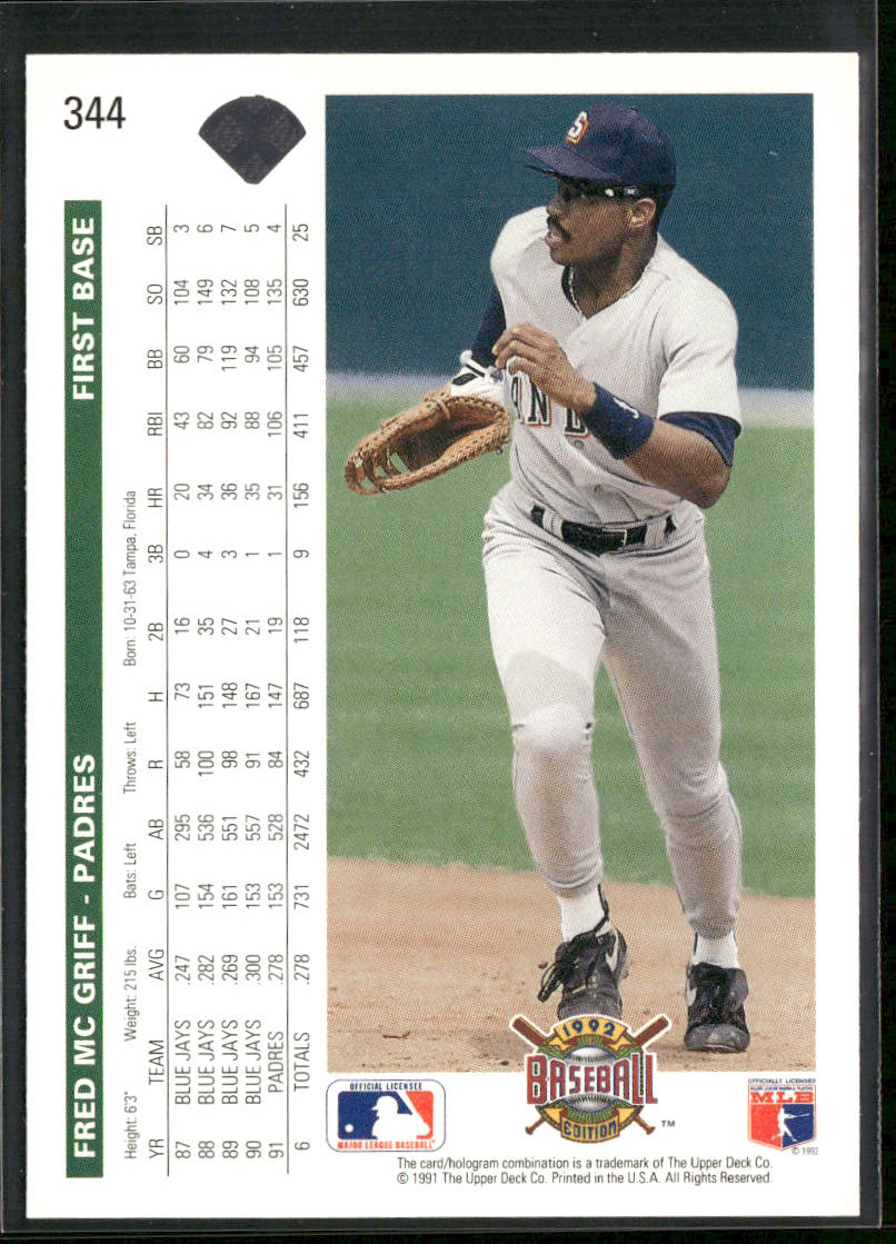 Fred McGriff 1992 Upper Deck #344 San Diego Padres