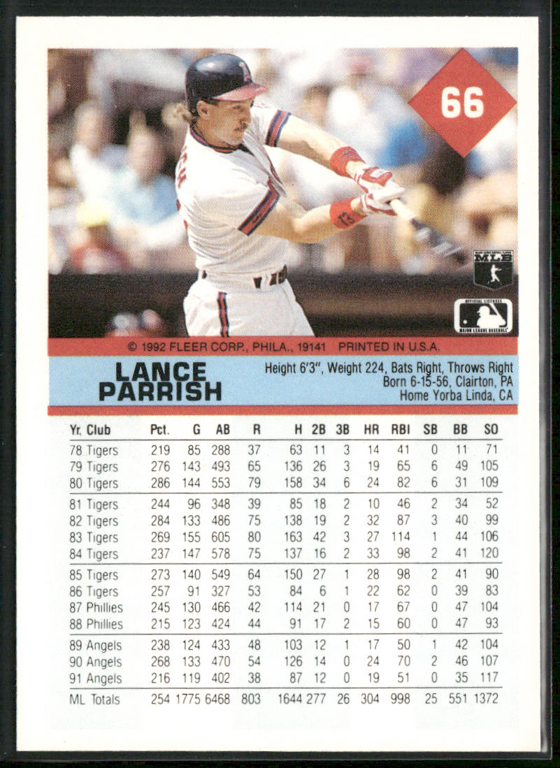 Lance Parrish 1992 Fleer #66 California Angels
