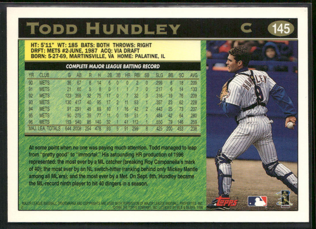 Todd Hundley 1997 Topps #145 New York Mets