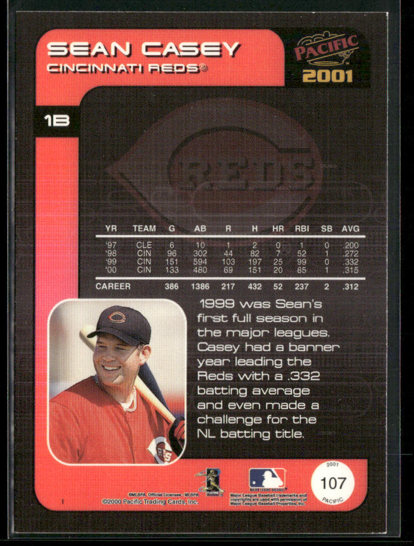 Sean Casey 2001 Pacific #107 Cincinnati Reds back
