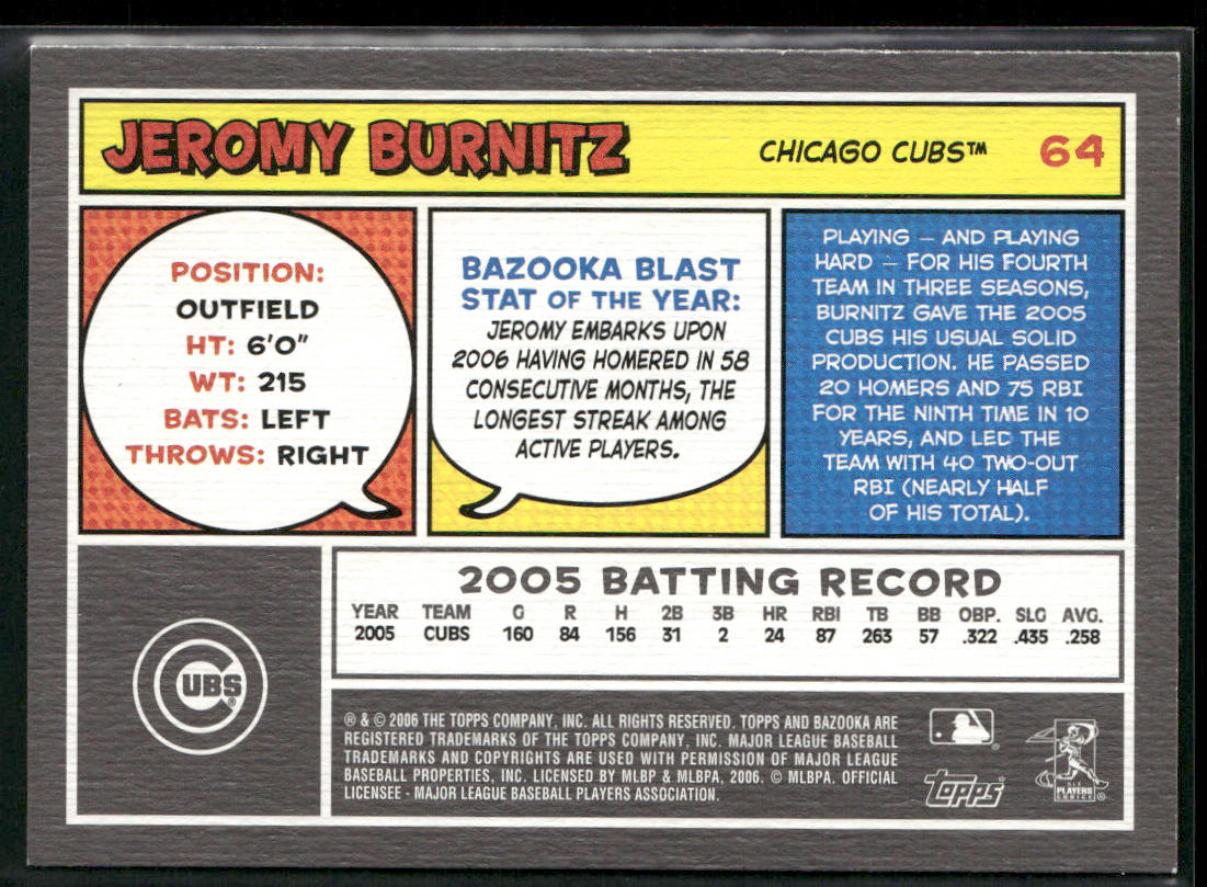 Jeromy Burnitz 2006 Bazooka #64 Chicago Cubs
