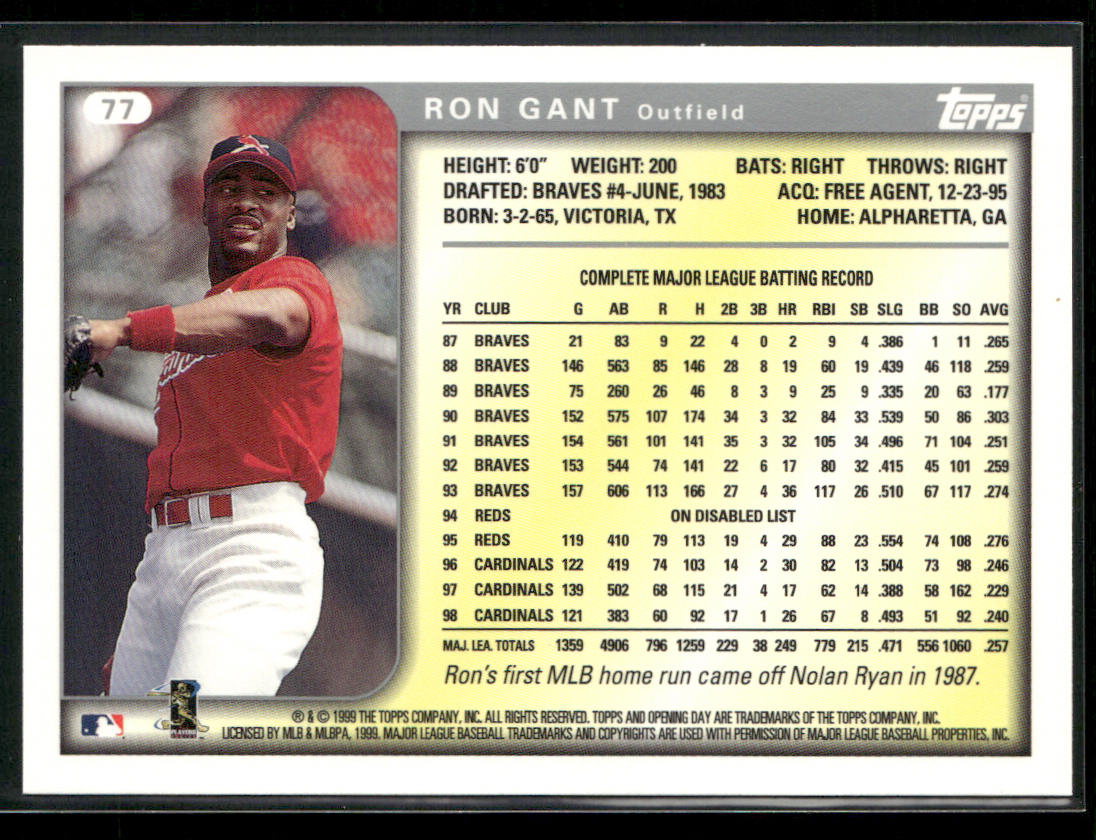 Ron Gant 1999 Topps #131 St. Louis Cardinals