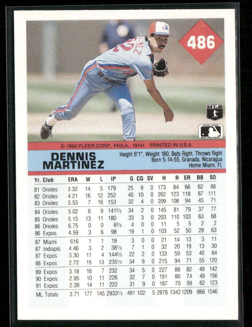 Dennis Martinez 1992 Fleer #486b Montreal Expos