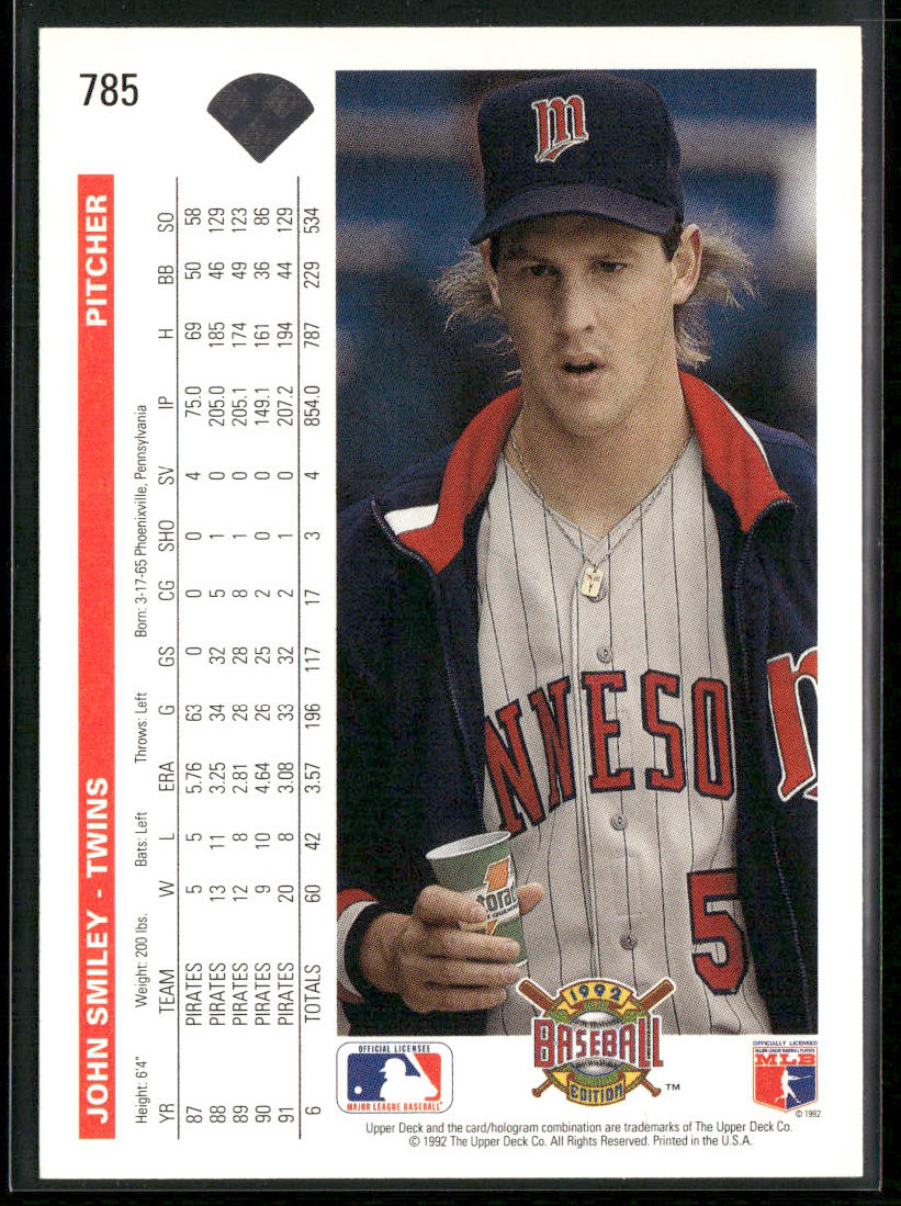 John Smiley 1992 Upper Deck #785 Minnesota Twins