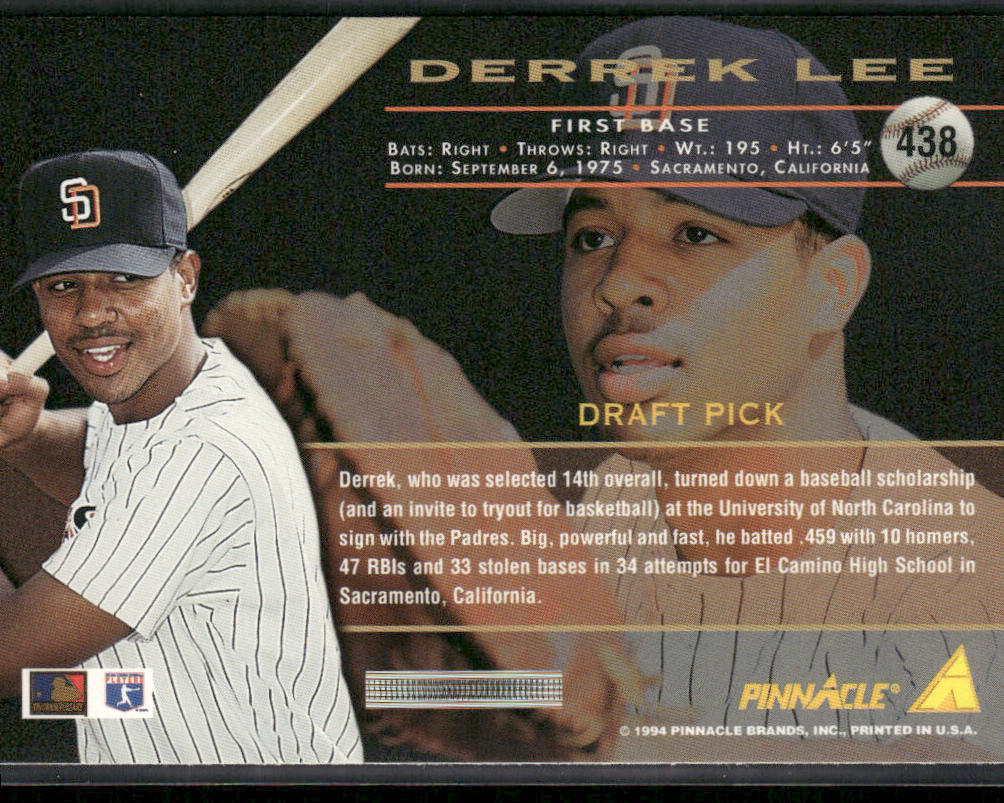 Derrek Lee 1994 Pinnacle #438 RC San Diego Padres