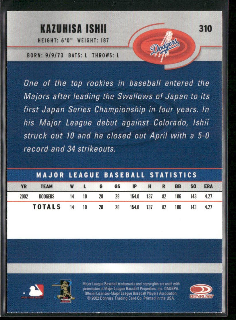 Kazuhisa Ishii 2003 Donruss #310 Los Angeles Dodgers back
