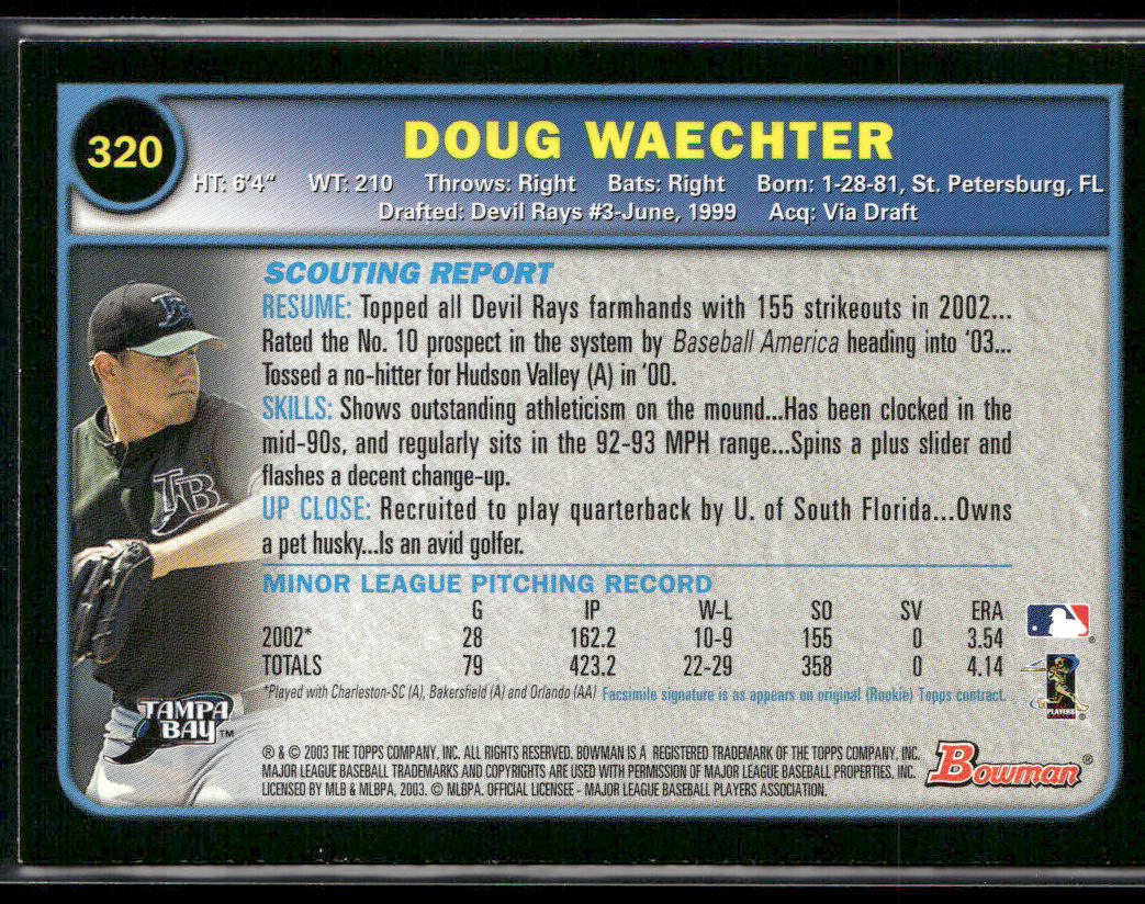 Doug Waechter 2003 Bowman Gold #320 RC Tampa Bay Devil Rays