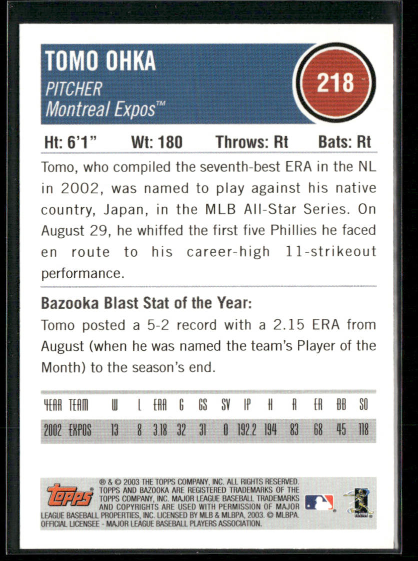 Tomo Ohka 2003 Bazooka #218 Montreal Expos back
