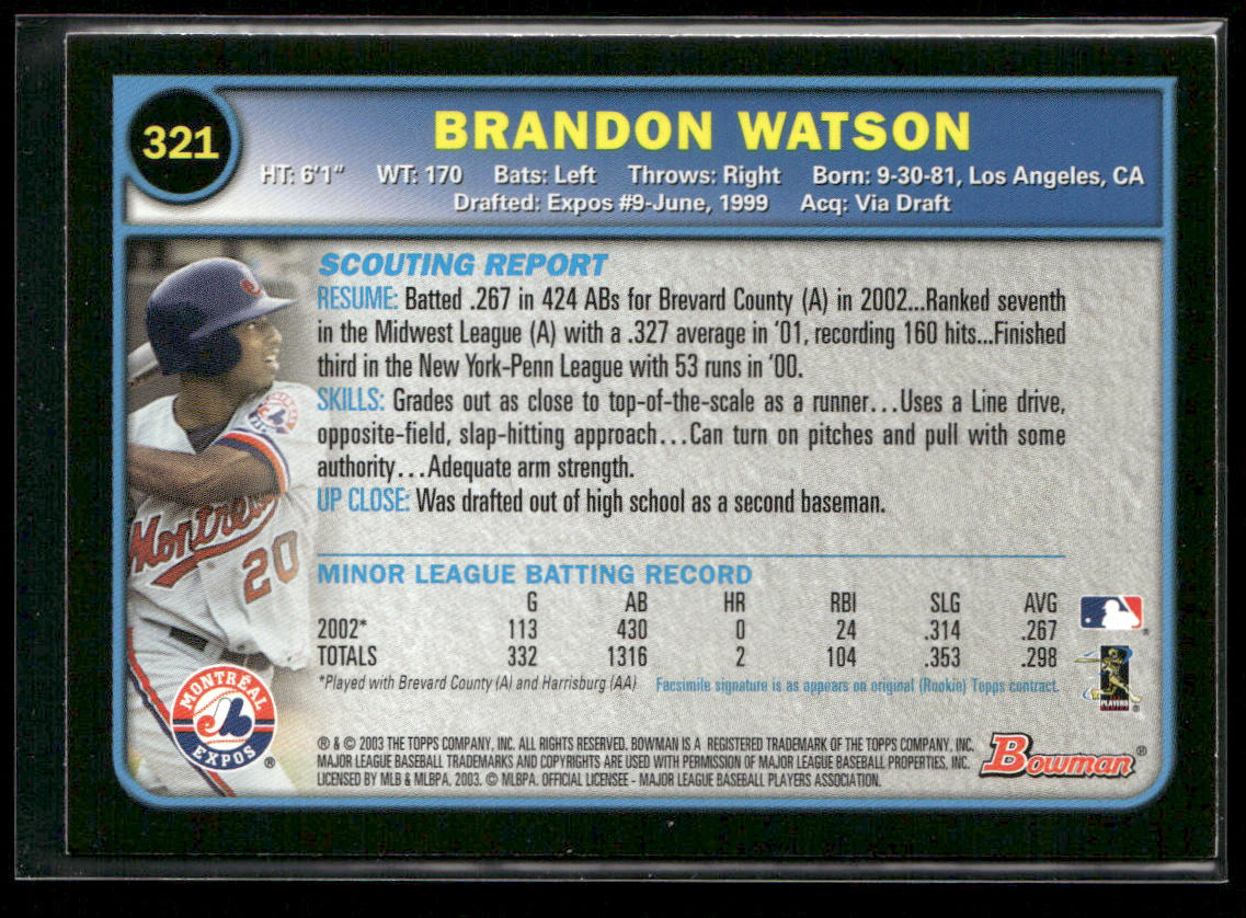Brandon Watson 2003 Bowman Gold #321 RC Montreal Expos