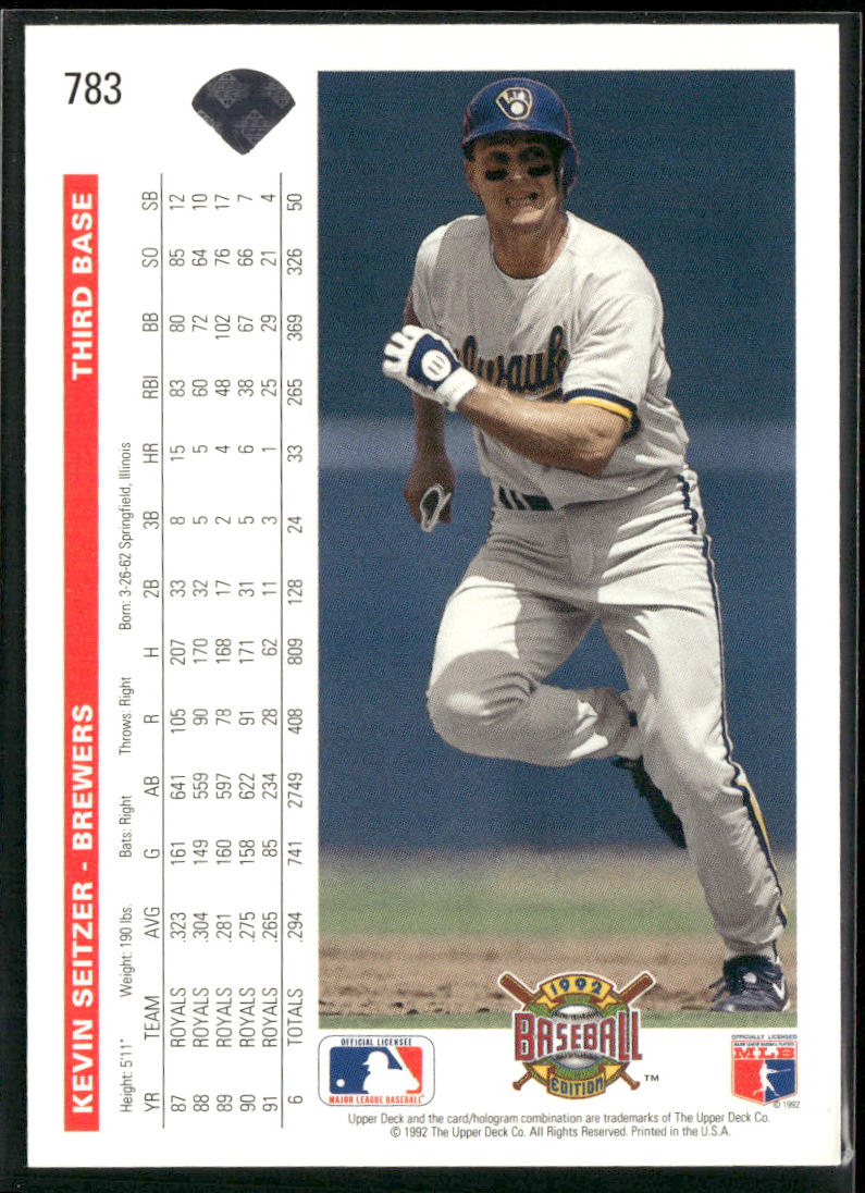 Kevin Seitzer 1992 Upper Deck #783 Milwaukee Brewers