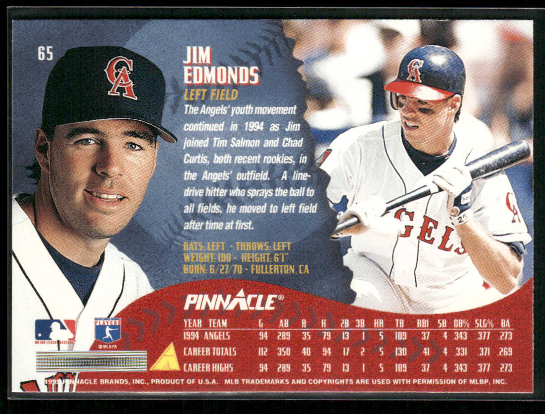 Jim Edmonds 1995 Pinnacle #65 California Angels
