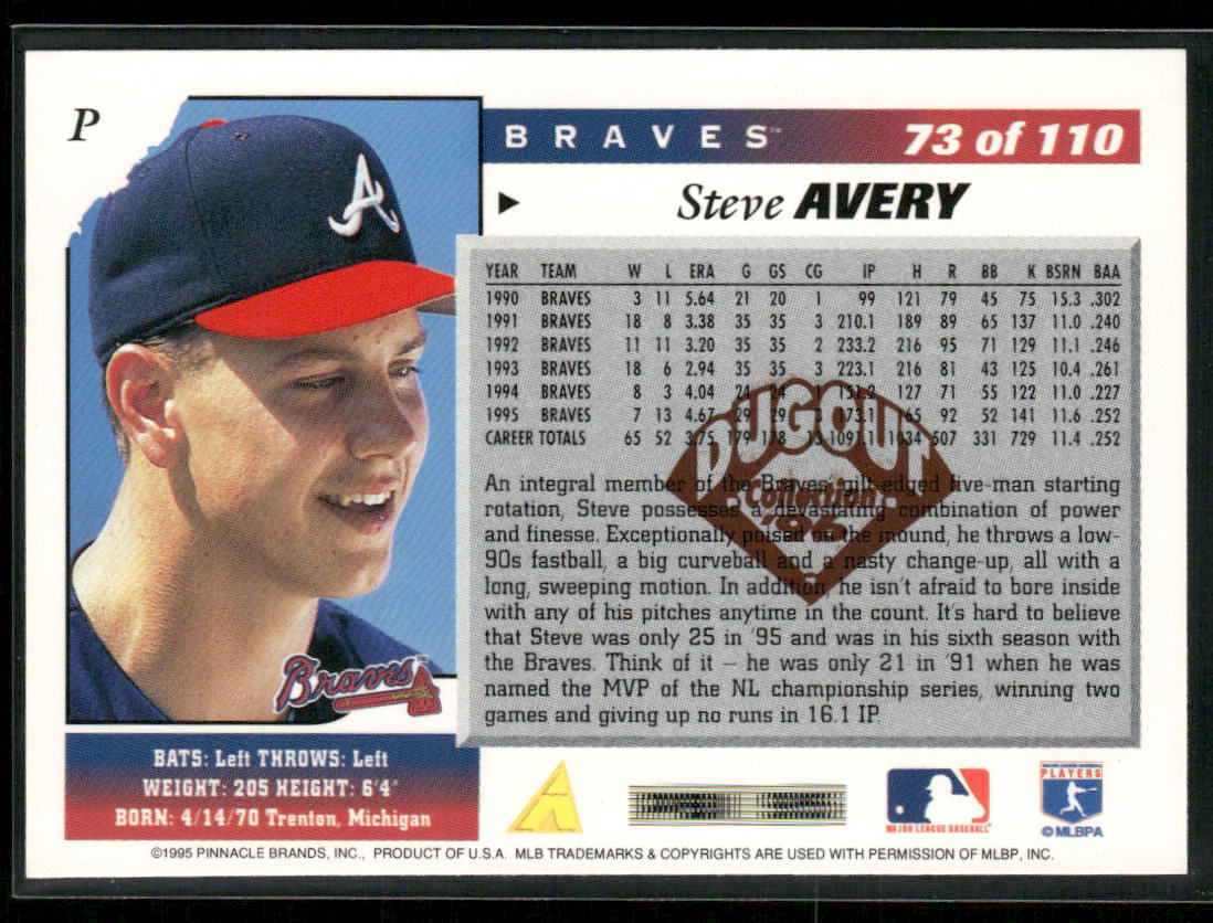 Steve Avery 1996 Score Dugout Collection (Series One) #73 Atlanta Braves