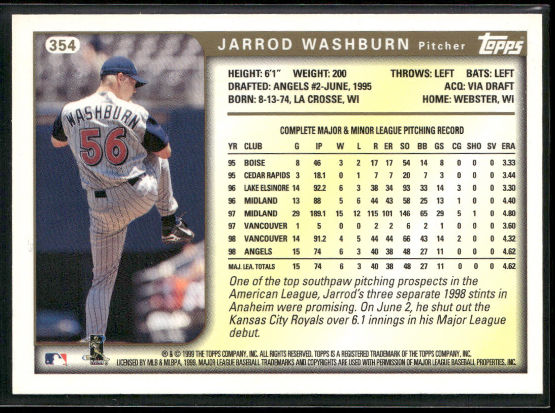 Jarrod Washburn 1999 Topps #354 Anaheim Angels