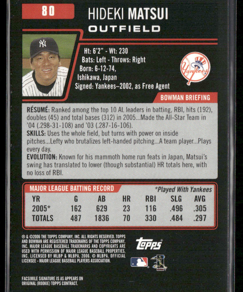 Hideki Matsui 2006 Bowman #80 New York Yankees